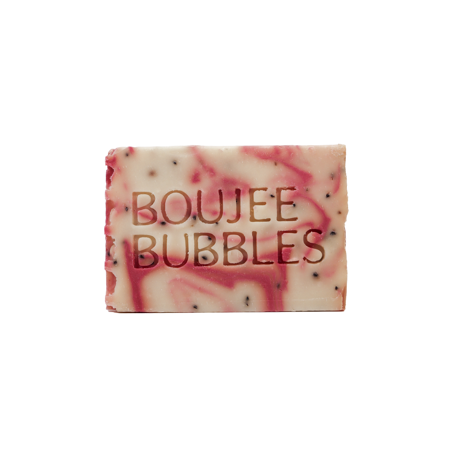 Bar of soap with 'BOUJEE BUBBLES' text on a white background